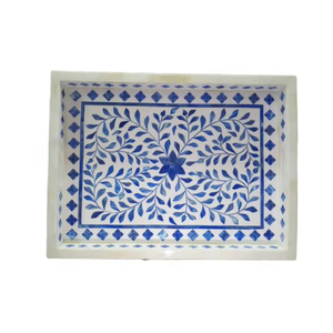 Plateau rectangulaire artisanal en os vert incrusté, motif floral, artisanat indien personnalisé, décoration de luxe pour la maison - Product Image 5
