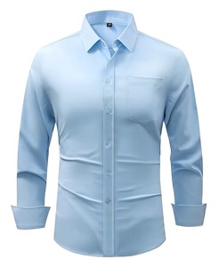 Camisa de Manga Larga para Hombre, Corte Entallado, Cuello Solapa, Color Sólido, Apta para Diversas Ocasiones como Eventos Casuales, Bodas y Citas - Product Image 1