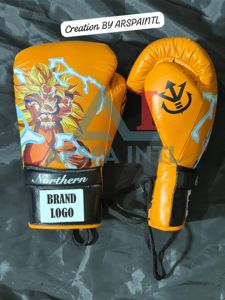 Gants de boxe Cali en cuir de vachette véritable fabriqués en usine, rembourrage en mousse 3 couches, impression personnalisée, design Vegeta, style Winning. - Product Image 3
