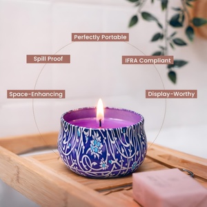 Handmade Soy Wax Aromatherapy <b>Candle</b> <b>Set</b> in Metal Jar Modern Style Round Flameless for Home Wedding Diwali & Holiday - Product Image 2