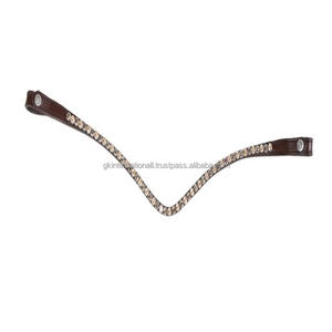 Banda para la frente de caballo de cuero negro y marrón de forma curvada suave y flexible con cristales grises brillantes diamantes de imitación banda para la frente - Product Image 6