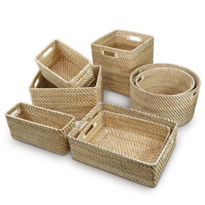 Cesta de Almacenamiento Tejida de Mimbre Natural, Cestas Decorativas de Mimbre Personalizadas, Organizadores para Estantes y Decoración del Hogar, Vietnam - Product Image 1