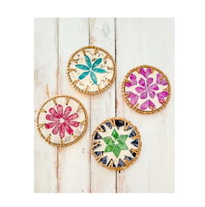 Classic Round <b>Ceramic</b> <b>Coaster</b> with Colorful MOP pattern Rattan Frame Eco-Friendly Tableware Placemats In Wholesale - Product Image 3