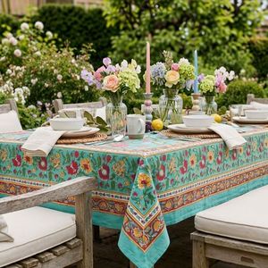 Flower Blossom Jade Gud Hand Block Printed Cotton <b>Tablecloth</b> 180x270cm Handmade Luxury Eco-friendly Designer Premium Dining Home - Product Image 4