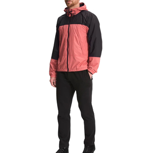 Men's Hooded Windbreaker <b>Jacket</b> Color Blocking Coral Black Zipper Closure Casual Autumn Wear Polyester Shell - Product Image 3