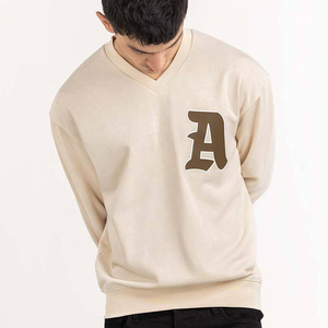 Sweat-shirt surdimensionné en polyester/coton en forme de V pour hommes, unisexe, solide, imprimé XS, brodé, broderie vierge - Product Image 4