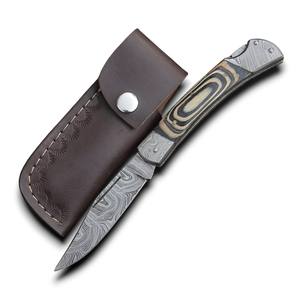 มีดพับเหล็กดามัสกัสตีขึ้นรูปด้วยมือ EDC สำหรับพกพา ด้ามไม้ปักก้าหลากสี ปรับแต่งได้ตามต้องการ ขายส่ง OEM/ODM - Product Image 1