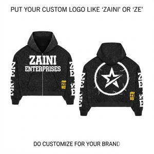 Sudadera con Capucha Negra de 350 GSM, Tejido Premium de Algodón y Poliéster, con Cierre, Bordado DTF Personalizado para Logotipo, Anti-Pilling, Transpirable, para Hombre, Invierno - Product Image 1