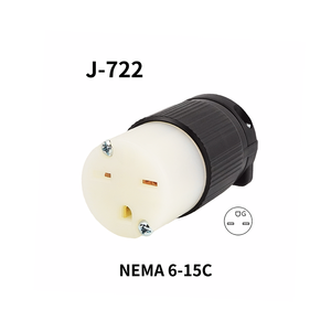 Connecteur à lame droite Hubbell compatible J-722 robuste NEMA 6-15 15A 250V UL498 pour protection IP20, alimentation industrielle - Product Image 1