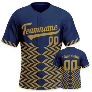 เสื้อกีฬาเบสบอลสำหรับเยาวชนชายหญิงผ้าเจอร์ซี่ระบายอากาศได้พิมพ์ชื่อเฉพาะสีน้ำเงินทอง - Product Image 1