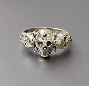 Anillo de tres calaveras de plata de ley 925, hecho a mano, unisex, para cóctel - Product Image 3