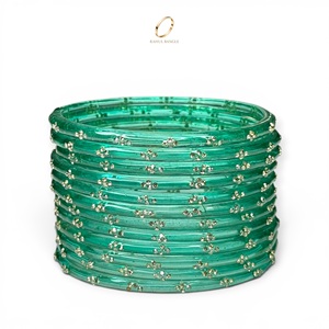 Bracelets en verre transparent vert émeraude tendance, style goutte de pluie, style cachemire, avec pierres de cristal, pour femmes, vente en gros à bas prix - Product Image 2