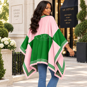 Cosh International Sorority Sisterhood Pink Green Color Blocked Poncho Batwing Sleeve Long Casual 100% Polyester <b>Women's</b> Sweater - Product Image 5