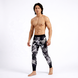 Men's Full Length <b>Print</b> <b>Leggings</b> With Logo On Waist Breathable Spandex Polyester Elastic Waist Compression Pants - Product Image 2