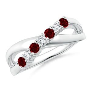 Anillo cruzado de oro macizo de 14 quilates con rubí natural de corte brillante redondo de 0.62 quilates y diamante de 0.22 quilates, anillo de boda único hecho a mano para ella. - Product Image 1