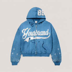 ชุดฮู้ดดี้ครอปปักลายแบรนด์ของคุณเอง สไตล์สตรีทแวร์ แต่งซิป ประดับคริสตัล ลุคซีดจางแบบวินเทจ พร้อมดีเทลขาดๆ - Product Image 4