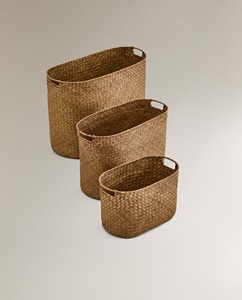 Cesta ovalada de algas marinas con asa incorporada, cesta de almacenamiento hecha a mano, venta al por mayor, ecológica, hecha en Vietnam - Product Image 1