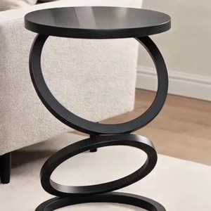 Table basse contemporaine avec base en métal en spirale, plateau rond en métal, table d'appoint de luxe pour le salon, meuble d'appoint pour canapé - Product Image 6