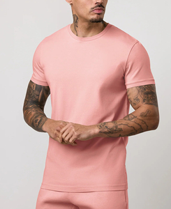 เสื้อยืดแขนสั้นผู้ชายสีชมพูทรงปกติ ไซส์ XL คุณภาพพรีเมียม คอทรงโอ สีพื้น สไตล์ลำลอง ผ้าถักน้ำหนัก 180 กรัม ด้านหน้า - Product Image 1
