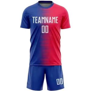 Maillots de football 100% polyester rouge et bleu, uniformes personnalisés OEM, vêtements de sport respirants et doux, couleurs et logo personnalisés pour le football - Product Image 5