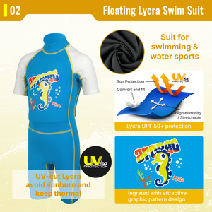 Maillot de bain pour enfants Aropec UPF 50+ en spandex avec flotteurs NBR amovibles, coutures plates, protection solaire, OEM/ODM - Product Image 3