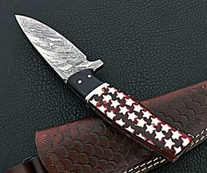 Sizzco มีดเหล็กดามัสกัสหลายสีที่สวยงามทำด้วยมือด้าม Micarta Corian ที่วางตรงขอบสำหรับ - Product Image 2