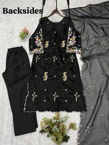 Conjunto de Kurti y Pantalón de Vidrio Premium con Bordado Romano y Dupatta de Organza Bordada, Ropa Étnica para Mujer, Calidad de Exportación - Product Image 5