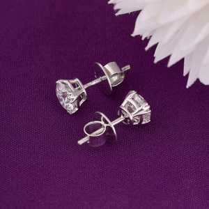 Pendientes solitarios de moissanita con corte redondo, plata de ley 925, regalo fino para mujer, regalo de compromiso para pareja - Product Image 5