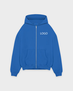 Top Quality 100% Cotton Zipper-Up Heavyweight Oversized Boxy Men's Hoodies Drop Shoulder Style 500GSM <b>Combed</b> Yarn Royal Blue - Product Image 3