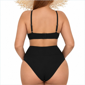 Costume da bagno bikini a due pezzi personalizzato da fabbrica, nuovo, a vita alta, sexy, taglie forti, con pantaloncini, per ragazze formose in Europa e America - Product Image 4