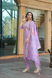 Beautiful Women's Purple <b>Kurti</b> Set 3/4 Sleeve Cotton Silk Full Stitched for Regular and Festive Occasions - Product Image 2