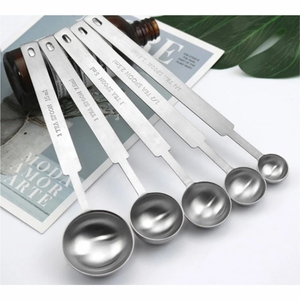Premium Stainless Steel <b>Measuring</b> Spoons Set of 5 Long Handle Metal Table/Teaspoons for Dry & Liquid Ingredients Kitchen <b>Tools</b> - Product Image 1