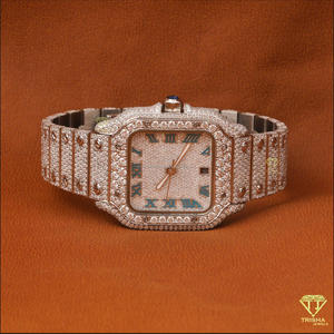 Reloj mecánico Hip Hop personalizado de 42mm, Diamante de moissanita helado completo, fecha analógica clásica, azul cielo, números romanos, agua de lujo - Product Image 5