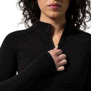 Women's Black Full Zip Performance <b>Jacket</b> Long Sleeve Breathable Stretch Gym <b>Workout</b> Running Fitness Activewear Sports <b>Jacket</b> - Product Image 3