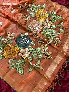 Magnifique Saree en Coton Muga Doux avec Tissage Resham Intégral à Motifs Floraux & Pallu Coloré à Motifs Floraux et Feuilles & Bordure Zari - Exportateur Indien - Product Image 3