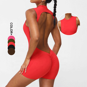 Quick Dry Athletic Stretchy Backless Women Yoga Wear Bodysuit Sleeveless <b>One</b> Piece Women Seamless Jumpsuit Open Back Gym Wear - Product Image 1