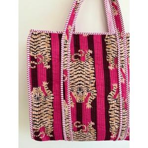 Bohemian Cotton Tote <b>Bag</b> with Embroidered Tiger Pattern for and Black Stripes Open Top <b>Beach</b> <b>Large</b> Shopping <b>Bag</b> - Product Image 5