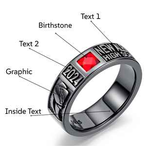 Anillo de Graduación Universitario Personalizado BOJ School Ring 051, Anillo de Colegio Secundario para Ella, con Piedra de Nacimiento, Plata 925, ¡Oferta! - Product Image 2