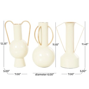 Ensemble de 3 vases à fleurs modernes en métal avec poignées double face, parfaits pour la décoration intérieure et une mise en scène esthétique, vente en gros depuis l'Inde - Product Image 3