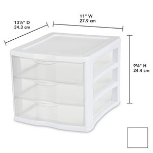 Lot de 2 unités de rangement à 3 tiroirs en plastique transparent blanc, pour comptoir ou bureau - Product Image 3