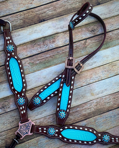 Ensemble de sellerie western : têtière, collier de poitrine et rênes pour selle western – Cuir durable de haute qualité – Équipement équestre complet et parfait - Product Image 3