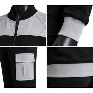 Ensemble de survêtement noir et gris pour femme, veste zippée et pantalon cargo, tenue de sport décontractée, vêtements de sport personnalisés en gros - Product Image 4