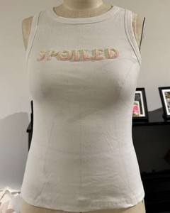 Débardeur court en coton côtelé pour femme, personnalisé avec broderie perlée et lettres, style décontracté, vente en gros - Product Image 1