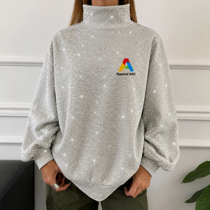 Sudadera Oversize de Cuello Alto con Efecto Diamantado, Estilo Urbano, Color Liso, para Mujer, con Logotipo Personalizado, Top Privado - Product Image 1