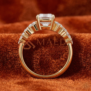 Yellow Gold <b>Cushion</b>-Cut Solitaire – Luxury Pear & <b>Round</b> Accent Band The "Solaris" <b>Cushion</b> Ring – Yellow Gold Finish with Radian - Product Image 3