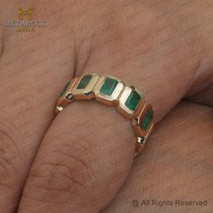 แหวนทองคำ 14k ประดับมรกตธรรมชาติทรงเหลี่ยม งานแฮนด์เมด ดีไซน์แบบเต็มวง ขายส่งเครื่องประดับคุณภาพสูง - Product Image 6