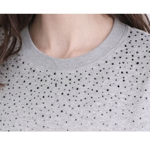 Women's Gray Dot <b>Sequined</b> Crew Neck <b>T</b>-<b>Shirt</b> Loose Fit Short Sleeve Casual Knitted All Seasons Wear - Product Image 4