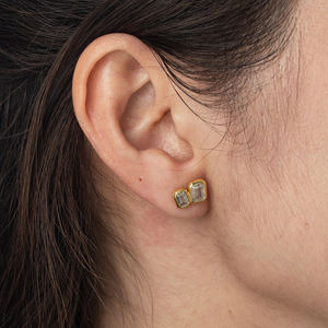 14K Gold Duo Emerald Cut Diamond Bezel Stud Earrings for Women Minimalist Toi et Moi Double <b>Stone</b> Lab Grown Diamond Jewelry Gift - Product Image 1