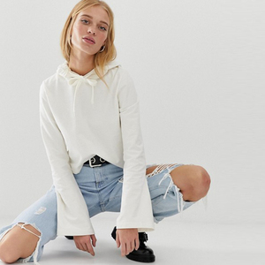 Sweat-shirt à capuche blanc en tricot pour femme, à manches longues, avec col à nouer, décontracté, respirant, pour l'automne - Product Image 3