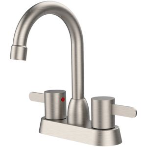 Rubinetto per Bagno RV a Foro Singolo, Finitura Nichel Spazzolato, con 2 Maniglie [Design a 3 Fori, Tubo di Scarico Pop-Drain Non Incluso] - Product Image 1